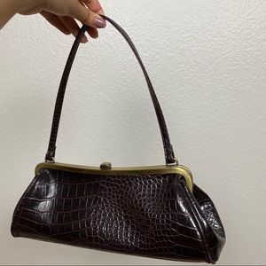 Brown crocodile print vintage shoulder bag